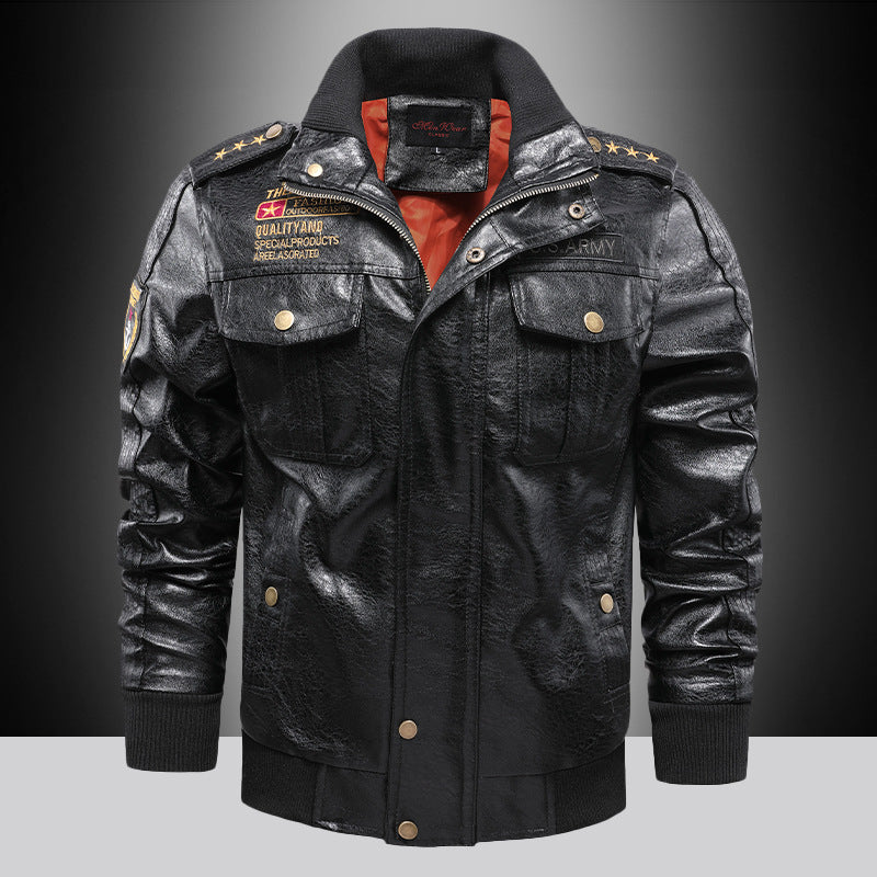 Leather Jacket Men's Stand-up Collar Slim Fit Short